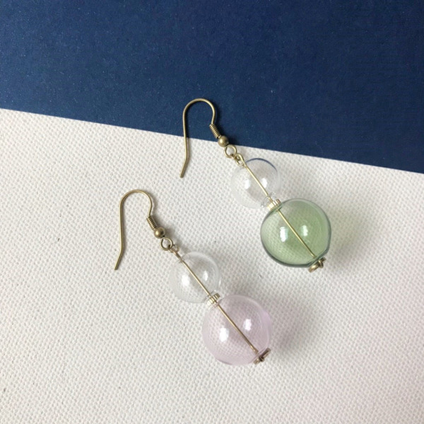 玻璃泡泡_黃銅耳環_透視東方(可改夾)