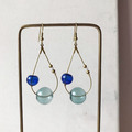 異國泡泡｜黃銅耳環｜寶藍與墨綠(可改夾)