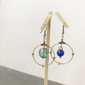 異國泡泡｜黃銅耳環｜墨綠與藍(可改夾)