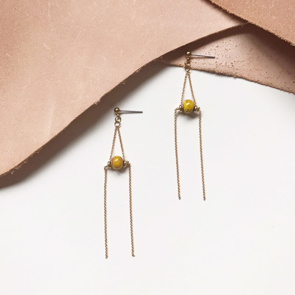 質樸陶瓷｜黃銅耳環｜黃 (可改夾)