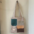 超多口袋皮革拼色托特包｜米｜綠棕皮革_1
