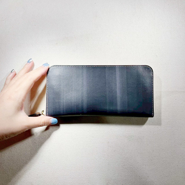 植鞣革長夾｜12卡U型拉練｜灰藍