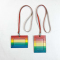 植鞣革識別證卡套｜雙卡層｜頸帶｜彩虹刷色
