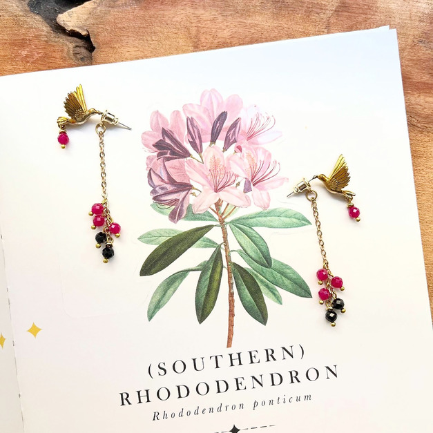 靜謐天然石｜黃銅耳環｜蜂鳥