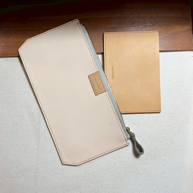 植鞣革萬用長夾｜活動零錢層｜原皮搭淺棕