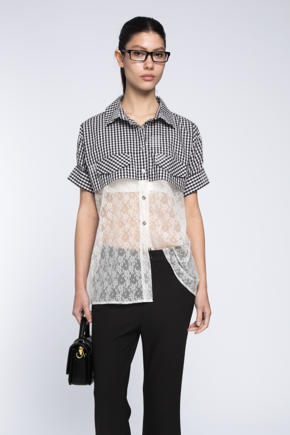 格紋拼接上衣