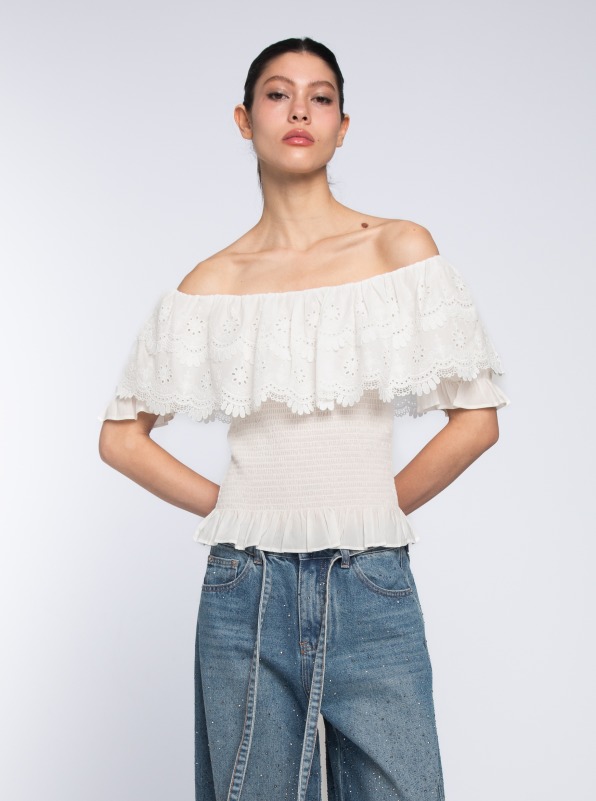 寬領蕾絲上衣