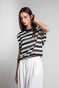 條紋抽繩上衣