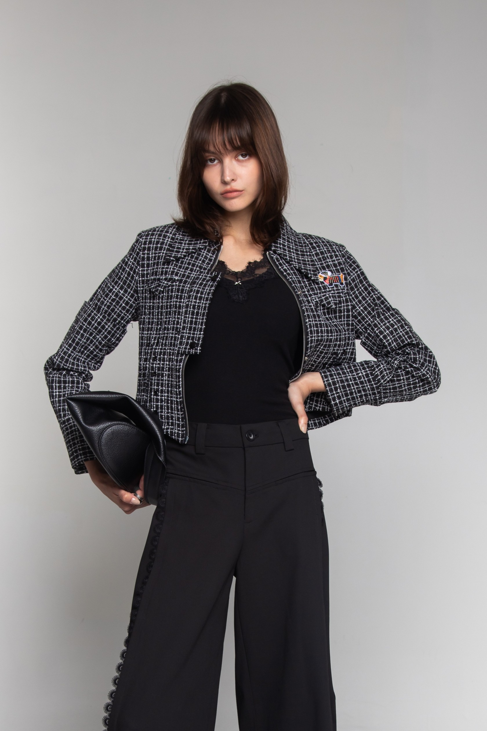 格紋短版外套