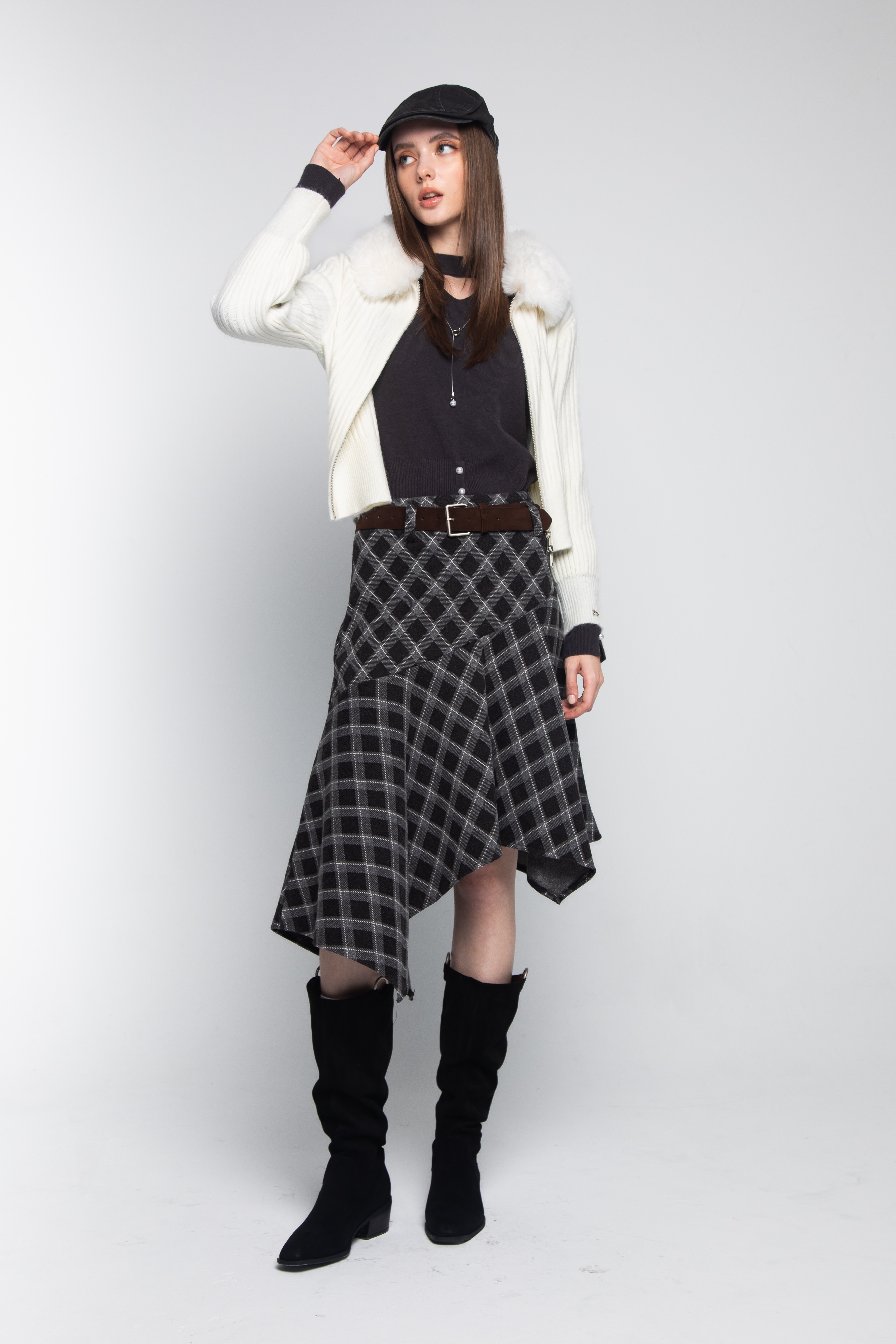 毛呢格紋中裙