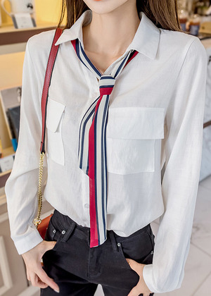 韓版氣質領帶女長袖襯衫