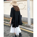 寬鬆V領黑色拼接連衣裙_1