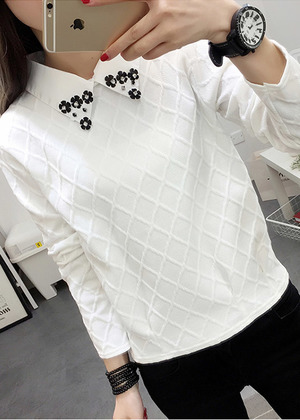 長袖百搭顯瘦娃娃領上衣