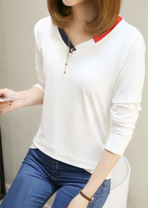 韓版小V領百搭長袖T桖