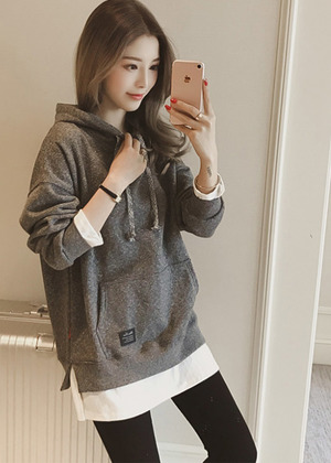 寬鬆連帽假兩件大學帽T