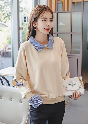 假兩件寬鬆拚接大學T