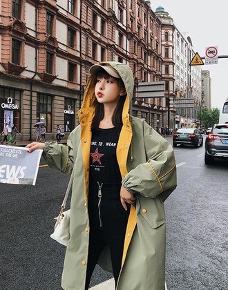 chic寬鬆中長款風衣外套