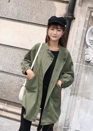 工裝中長款風衣外套