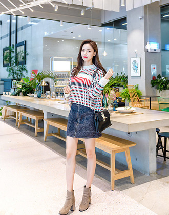 寬鬆長袖針織衫條紋圓領毛衣