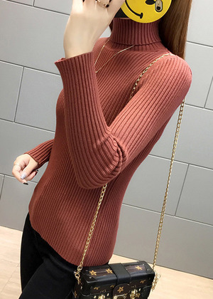 百搭套頭純色加厚高領針織衫