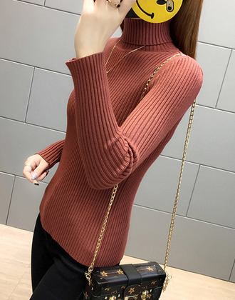百搭套頭純色加厚高領針織衫