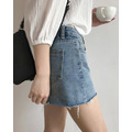 高腰下抽鬚牛仔短褲_1