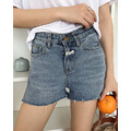 高腰下抽鬚牛仔短褲