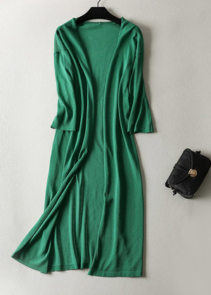 薄針織開襟七分袖長版防曬衫