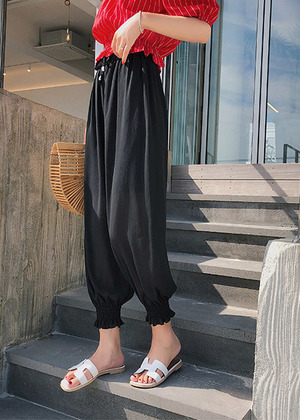 休閒高腰雪紡寬鬆九分褲