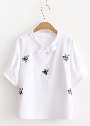 小草刺繡打結領上衣