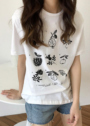 夏日植物印花短袖T恤