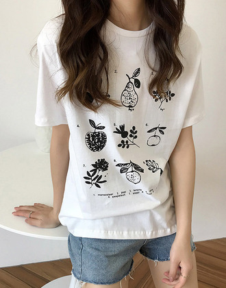 夏日植物印花短袖T恤