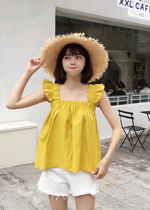 無袖打摺寬肩帶上衣