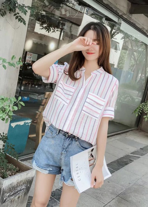 夏季條紋大口袋襯衫