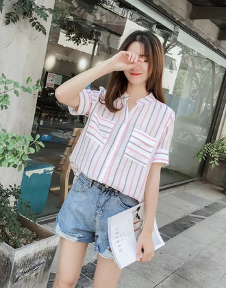 夏季條紋大口袋襯衫