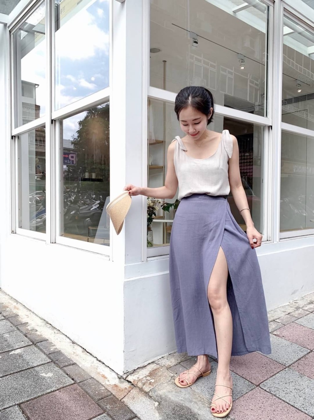 麻料開衩長裙套裝 Dear Shop