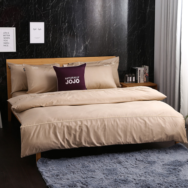 JOJO素色100%精梳棉【床包組】(附枕套)-卡其