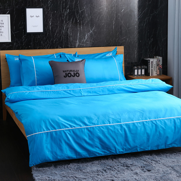 JOJO素色100%精梳棉【床包組】(附枕套)-土耳其藍