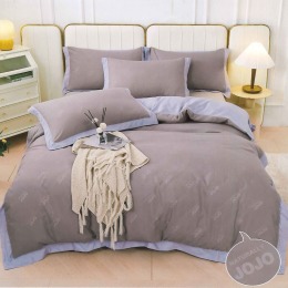 JOJO雙色字樣舒柔棉床包舖棉兩用被組-復古灰