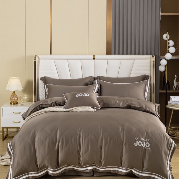 極潤萊賽爾天絲薄床包兩用被套抱枕五件組-棕(含午安枕)