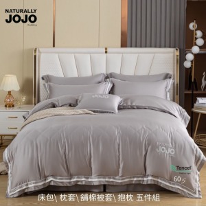 極潤萊賽爾天絲薄床包兩用被套抱枕五件組-淺灰(含午安枕)