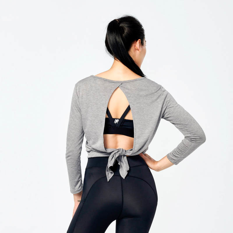 背部綁帶款薄長袖上衣