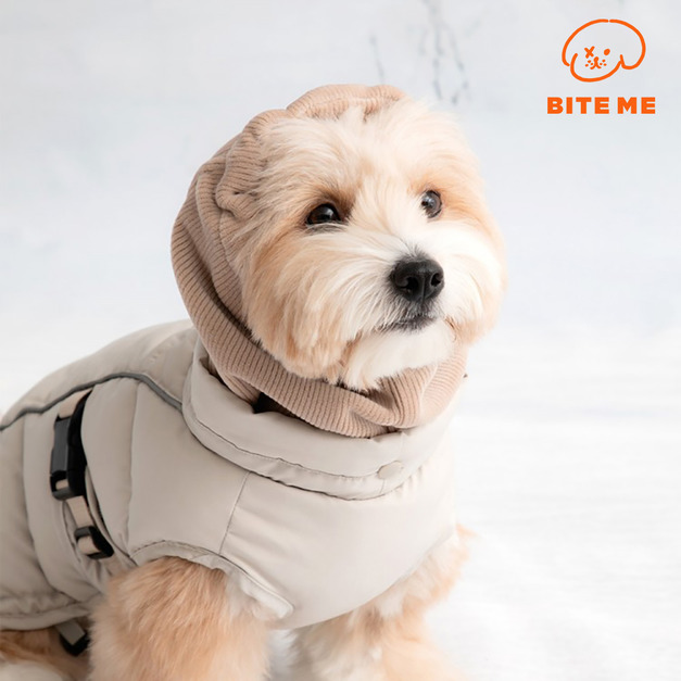 【Bite Me】素色暖呼呼羽絨背心(米色/藍色)