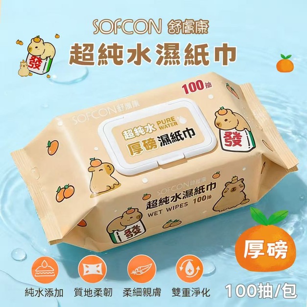 【水豚寶寶】有蓋超純水濕紙巾 100抽-箱購