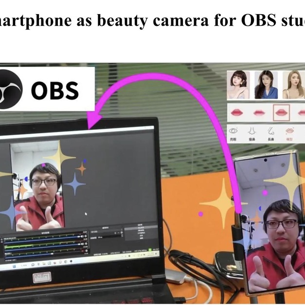 smartphone as beauty camera for vertical portrait live streaming on OBS