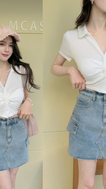 ➤修身系列刷舊彈性A字牛仔裙內有超級安全褲S-XL