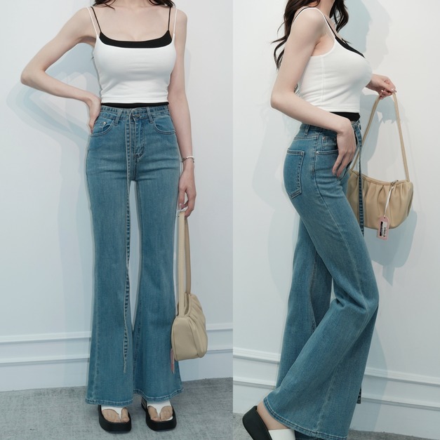 ➤時髦腰環牛仔喇叭長褲S-XL