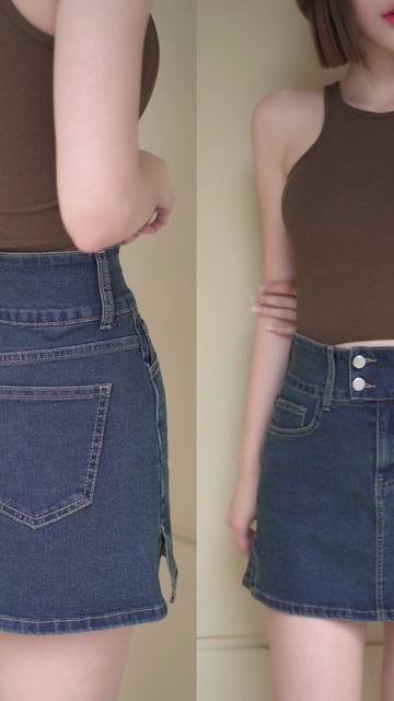 ➤雙扣A字牛仔裙內有安全褲S-L