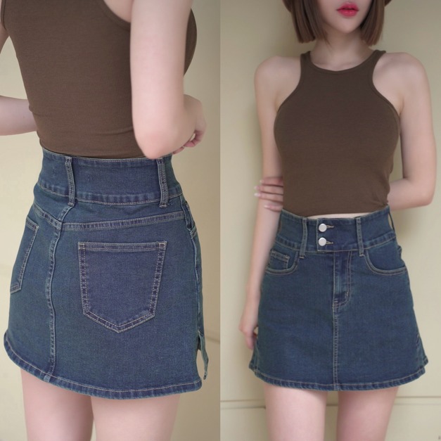 ➤雙扣A字牛仔裙內有安全褲S-L