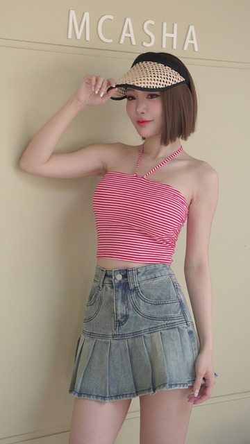 夏日條紋綁繩抹胸(2色)